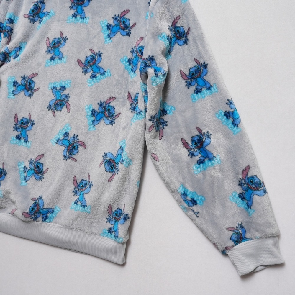 Disney Lilo & Stitch Womens Large Gray Fuzzy Fleece Crewneck Sweatshirt - Picture 4 of 14